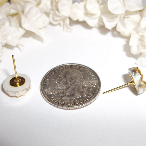 Gold Earrings Druzy Elegant Dressy Fashion Post Stud Fashion Accessory Set 4141 - Picture 3 of 3